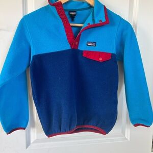 Patagonia Kids Turquoise, Navy & Red Snap Pullover Fleece